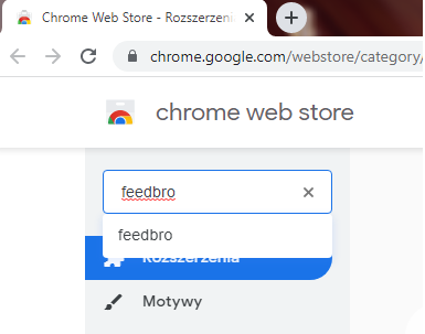 wpisujemy „feedbro” w wyszukiwarce dodatków chrome