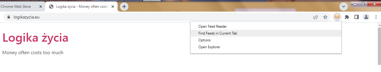 Aby dodać stronę po prostu kliknij: Find Feeds in Current Tab